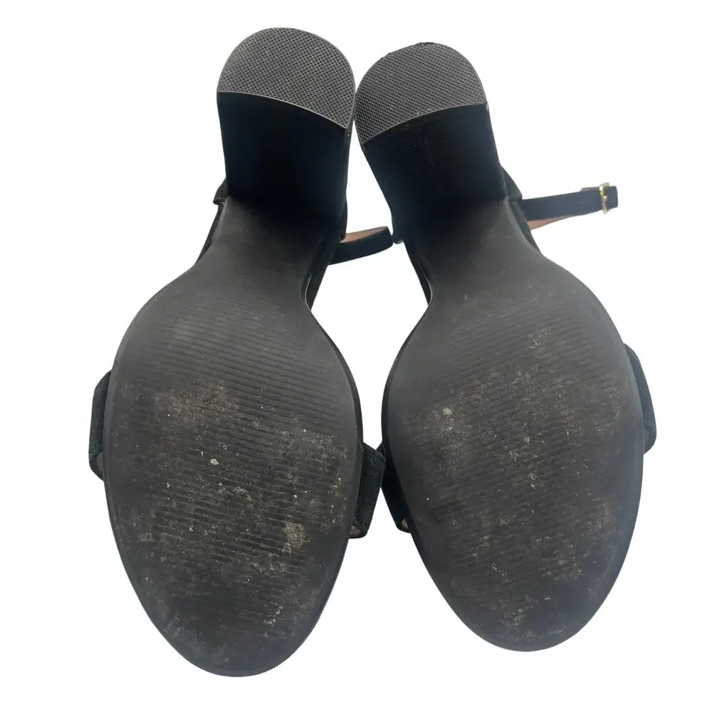 Steve Madden Block Heel Sandals Carrson Suede Ankle Strap Black Size 8M